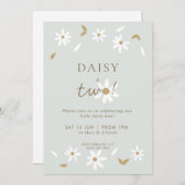 Daisy Party 2e Birthday Invitation - Sage Kaart (Voorkant / Achterkant)