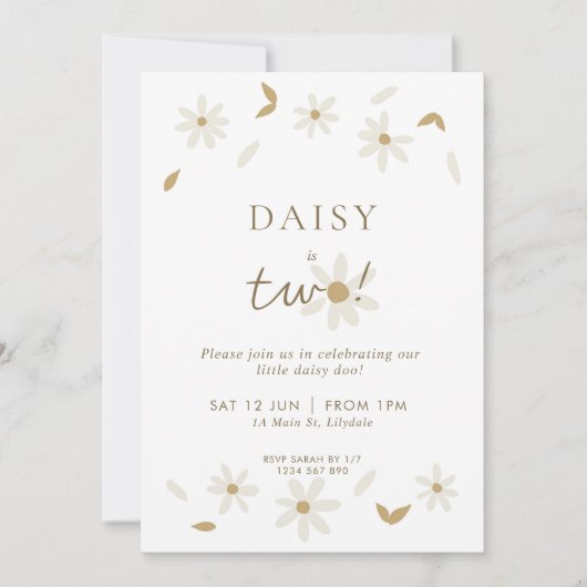 Daisy Party 2e Birthday Invitation - White Kaart (Voorkant)