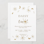 Daisy Party 2e Birthday Invitation - White Kaart (Voorkant / Achterkant)