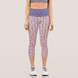 Daisy Pastel Geruite Mixed Print Capri Leggings