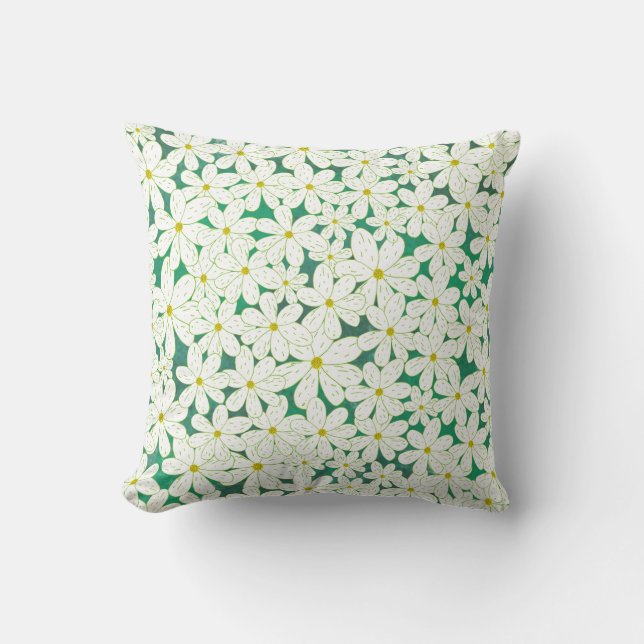 Daisy Patch - Witte madeliefjes op smaragdgroene a Kussen (Voorkant)