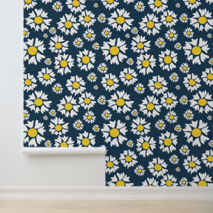 Daisy patroon, bloemenpatroon, witte madeliefjes behang
