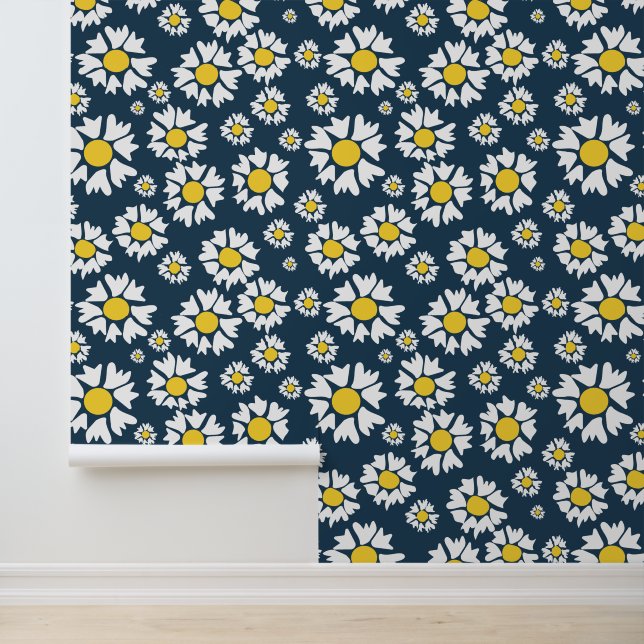 Daisy patroon, bloemenpatroon, witte madeliefjes behang (Applicatie)