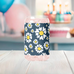 Daisy patroon, bloemenpatroon, witte madeliefjes blikvorm glas