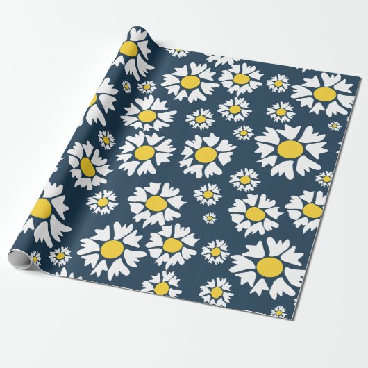 Daisy patroon, bloemenpatroon, witte madeliefjes cadeaupapier (Uitgerold)