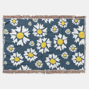 Daisy patroon, bloemenpatroon, witte madeliefjes deken