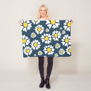 Daisy patroon, bloemenpatroon, witte madeliefjes fleece deken
