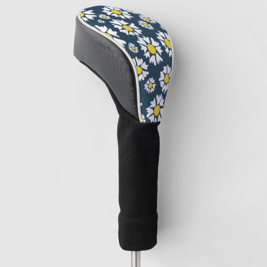 Daisy patroon, bloemenpatroon, witte madeliefjes golfheadcover (Schuin)
