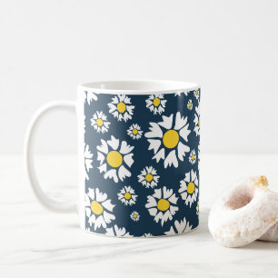 Daisy patroon, bloemenpatroon, witte madeliefjes koffiemok