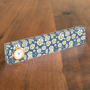 Daisy patroon, bloemenpatroon, witte madeliefjes naambordje