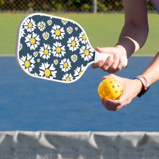Daisy patroon, bloemenpatroon, witte madeliefjes pickleball paddle (Insitu)