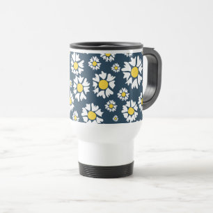 Daisy patroon, bloemenpatroon, witte madeliefjes reisbeker