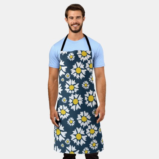 Daisy patroon, bloemenpatroon, witte madeliefjes schort (Gedragen)