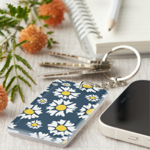 Daisy patroon, bloemenpatroon, witte madeliefjes sleutelhanger