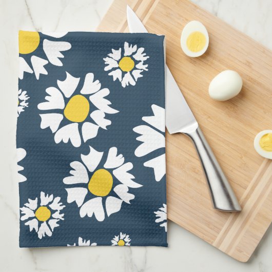 Daisy patroon, bloemenpatroon, witte madeliefjes theedoek (Quarter Fold)