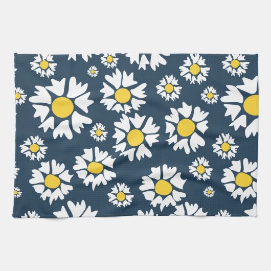 Daisy patroon, bloemenpatroon, witte madeliefjes theedoek (Horizontaal)