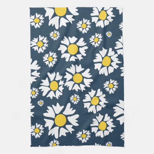 Daisy patroon, bloemenpatroon, witte madeliefjes theedoek (Verticaal)