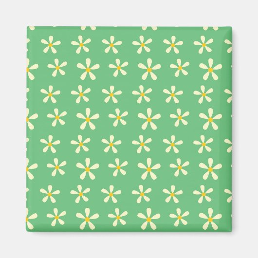 Daisy Patroon Geel & Witte Daisies op Groen Magneet (Voorkant)