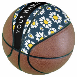 Daisy-patroon, witte madeliefjes, jouw naam basketbal