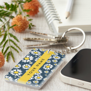 Daisy Patroon, Witte Madeliefjes, Jouw Naam Sleutelhanger