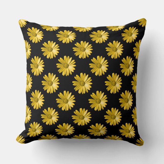 Daisy Pattern - Amber on Black Kussen (Voorkant)