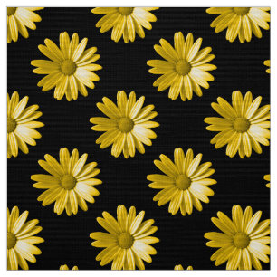 Daisy Pattern - Amber op Black Fabric Stof