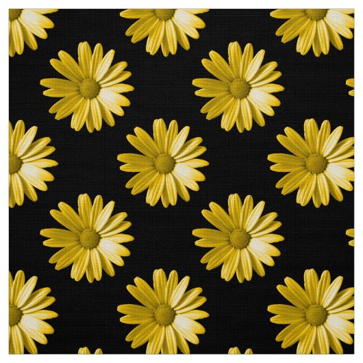 Daisy Pattern - Amber op Black Fabric Stof (Swatch)