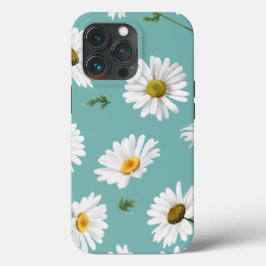 Daisy Pattern, Blauwgroen achtergrond, Case-Mate iPhone Case