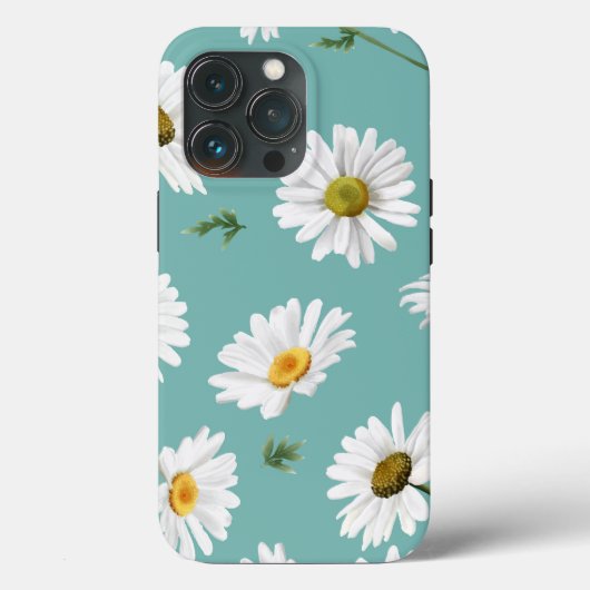 Daisy Pattern, Blauwgroen achtergrond, Case-Mate iPhone Case (Achterkant)