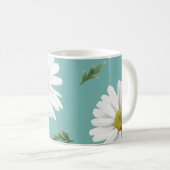 Daisy Pattern, Blauwgroen achtergrond Koffiemok (Voorkant rechts)