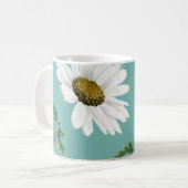Daisy Pattern, Blauwgroen achtergrond Koffiemok (Voorkant links)