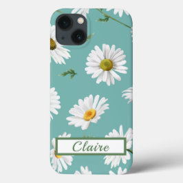 Daisy Pattern, Blauwgroen achtergrond, persoonlijk Case-Mate iPhone Case