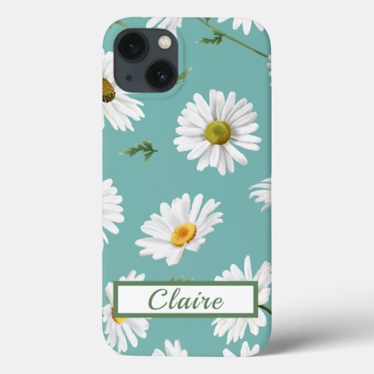 Daisy Pattern, Blauwgroen achtergrond, persoonlijk Case-Mate iPhone Case (Achterkant)
