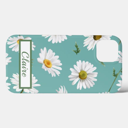 Daisy Pattern, Blauwgroen achtergrond, persoonlijk Case-Mate iPhone Case (Achterkant (horizontaal))