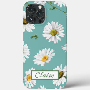 Daisy Pattern, Blauwgroen achtergrond, persoonlijk Case-Mate iPhone Case