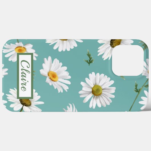 Daisy Pattern, Blauwgroen achtergrond, persoonlijk Case-Mate iPhone Case (Achterkant (horizontaal))