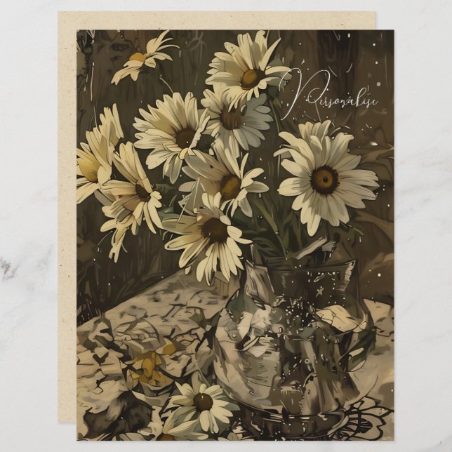  Daisy Pattern Bloemen Sepia Scrapbook Papier (Voorkant / Achterkant)