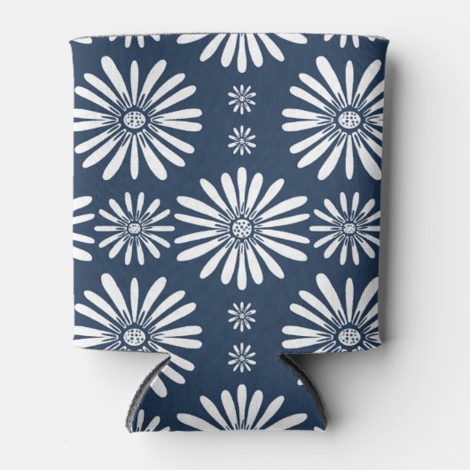 Daisy Pattern Blue White Blikjeskoeler (Voorkant)