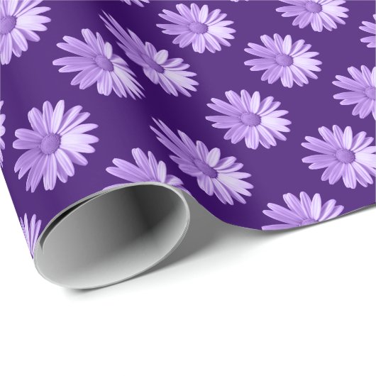 Daisy Pattern - Deep Paars Cadeaupapier (Rol Hoek)