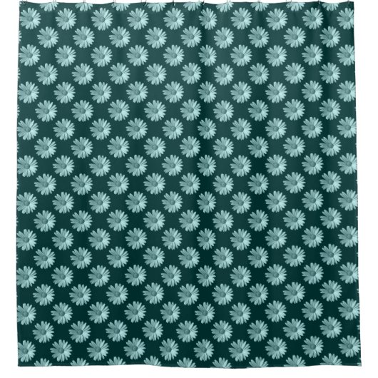 Daisy Pattern - Donkergroen Douchegordijn (Voorkant)
