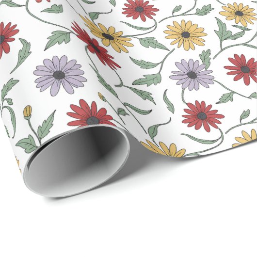 Daisy Pattern Doodle Pen and Ink Style Cadeaupapier (Rol Hoek)