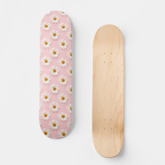 Daisy Pattern Floral White Daisies Pink Persoonlijk Skateboard (Voorkant)