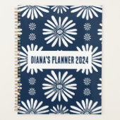 Daisy Pattern Flowers Blooms Floral Navy CUSTOM Planner (Voorkant)