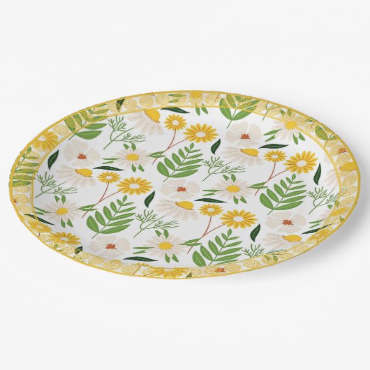 Daisy Pattern, Golden Trim, Papieren Bordje (Gekanteld)