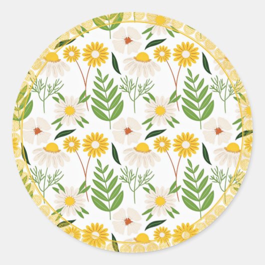 Daisy Pattern, Golden-Yellow Trim Ronde Sticker (Voorkant)