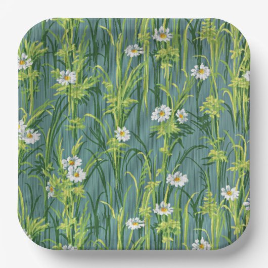 Daisy Pattern, groen patroon, Papieren Bordje (Voorkant)