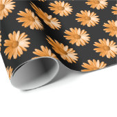 Daisy Pattern - Licht Sinaasappel op Black Cadeaupapier (Rol Hoek)