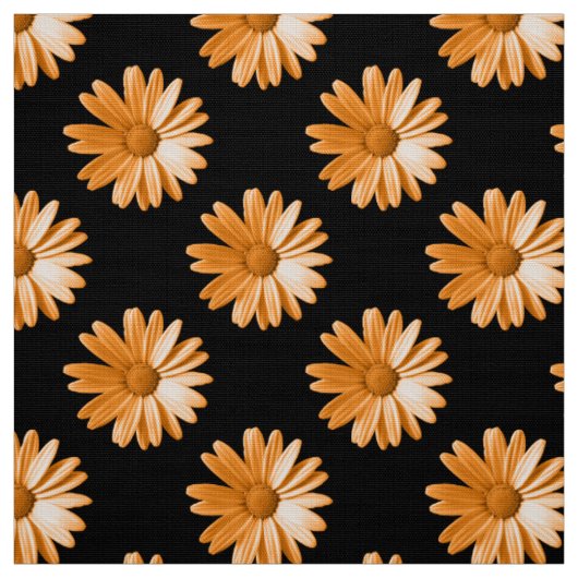 Daisy Pattern - Licht Sinaasappel op Black Stof (Swatch)