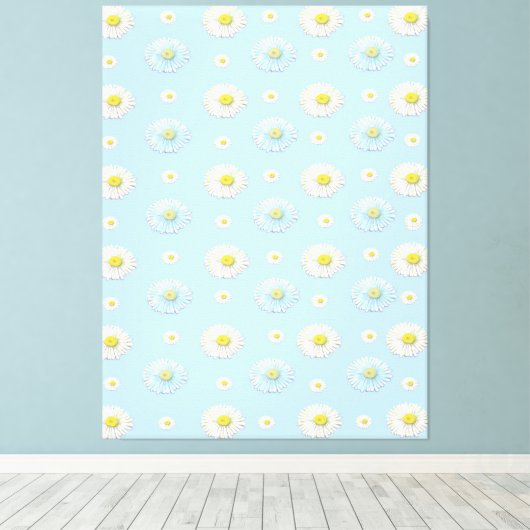 Daisy Pattern op lichtblauwe achtergrond Canvas Afdruk (Insitu (Houten vloer))