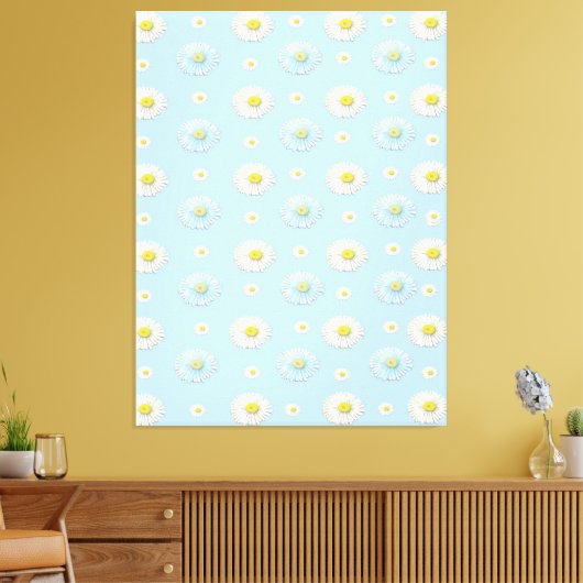 Daisy Pattern op lichtblauwe achtergrond Canvas Afdruk (Insitu (Woonkamer))